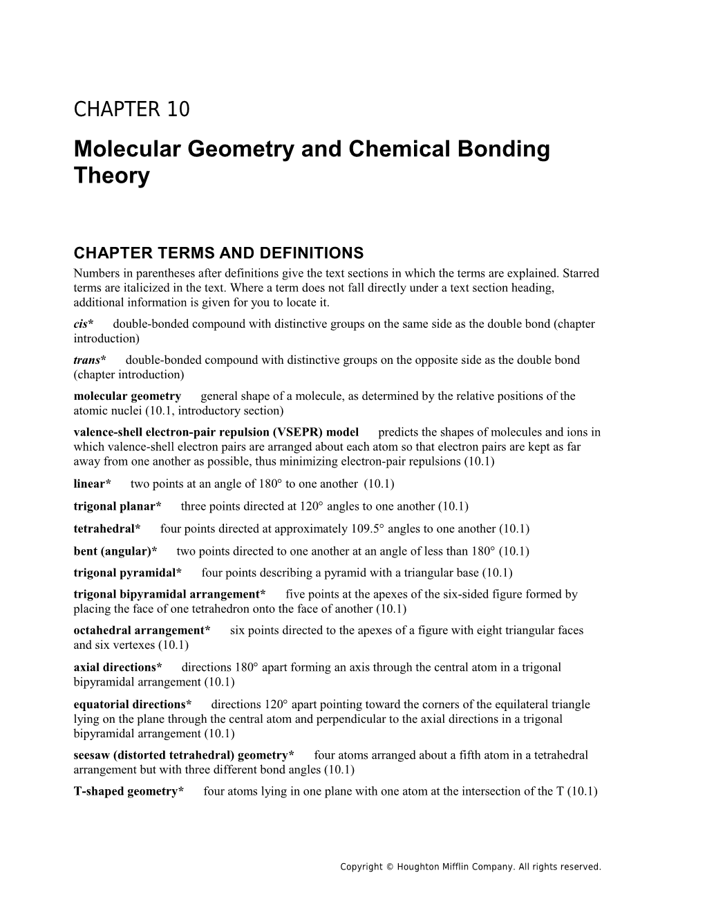 Chapter 10: Molecular Geometry and Chemical Bonding Theory 1