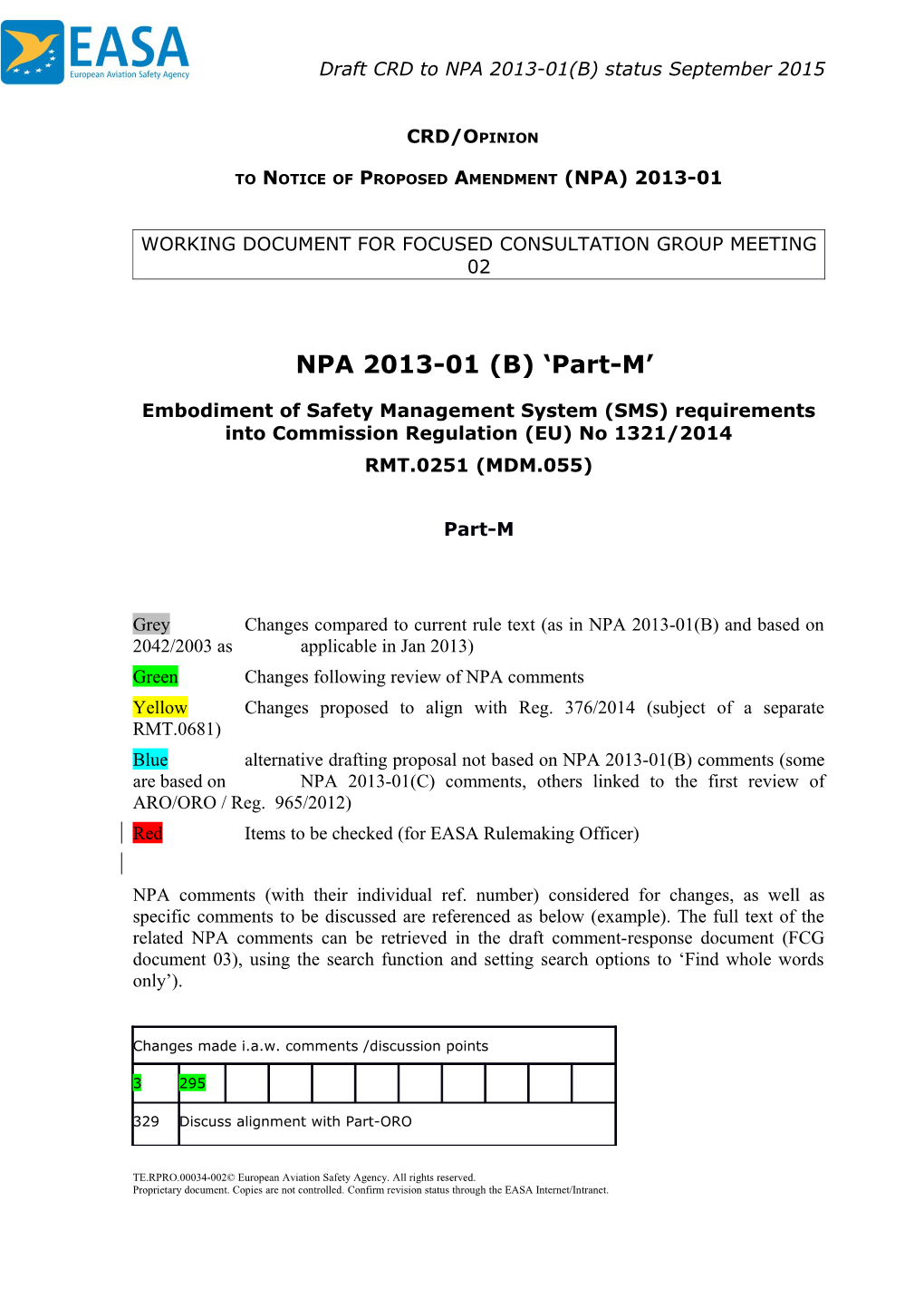 To Notice of Proposed Amendment (NPA) 2013-01