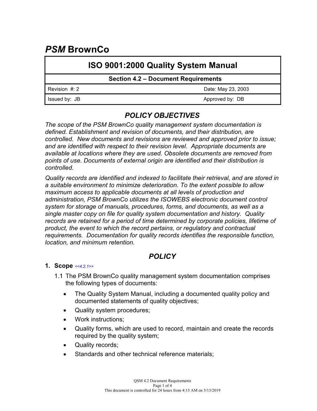ISO 9001:2000 Quality System Manual