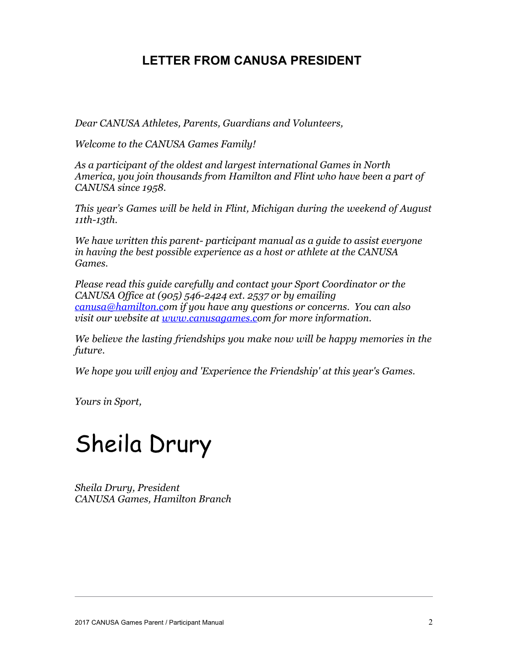Letter from Canusa President . 2