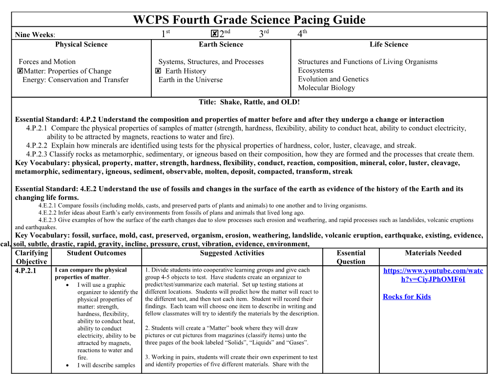 BCPS Fourth Grade Science Pacing Guide 2012-2013