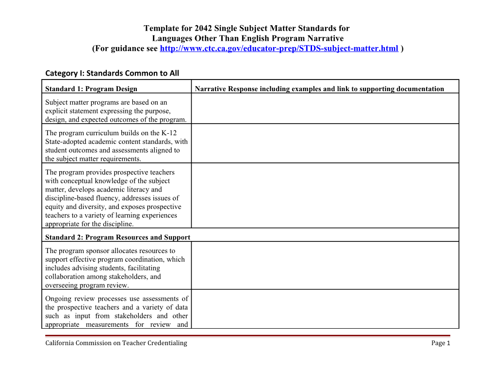 Template for 2042 Single Subject Matter Standards For