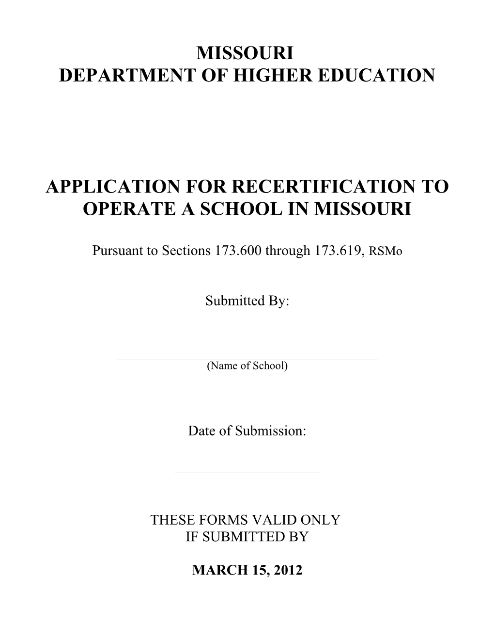 Application for Recertification to Operate a School in Missouri