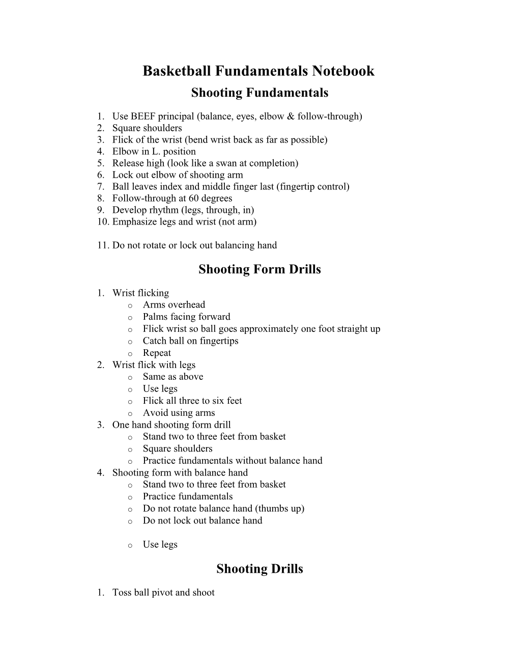 Basketball Fundamentals Notebook