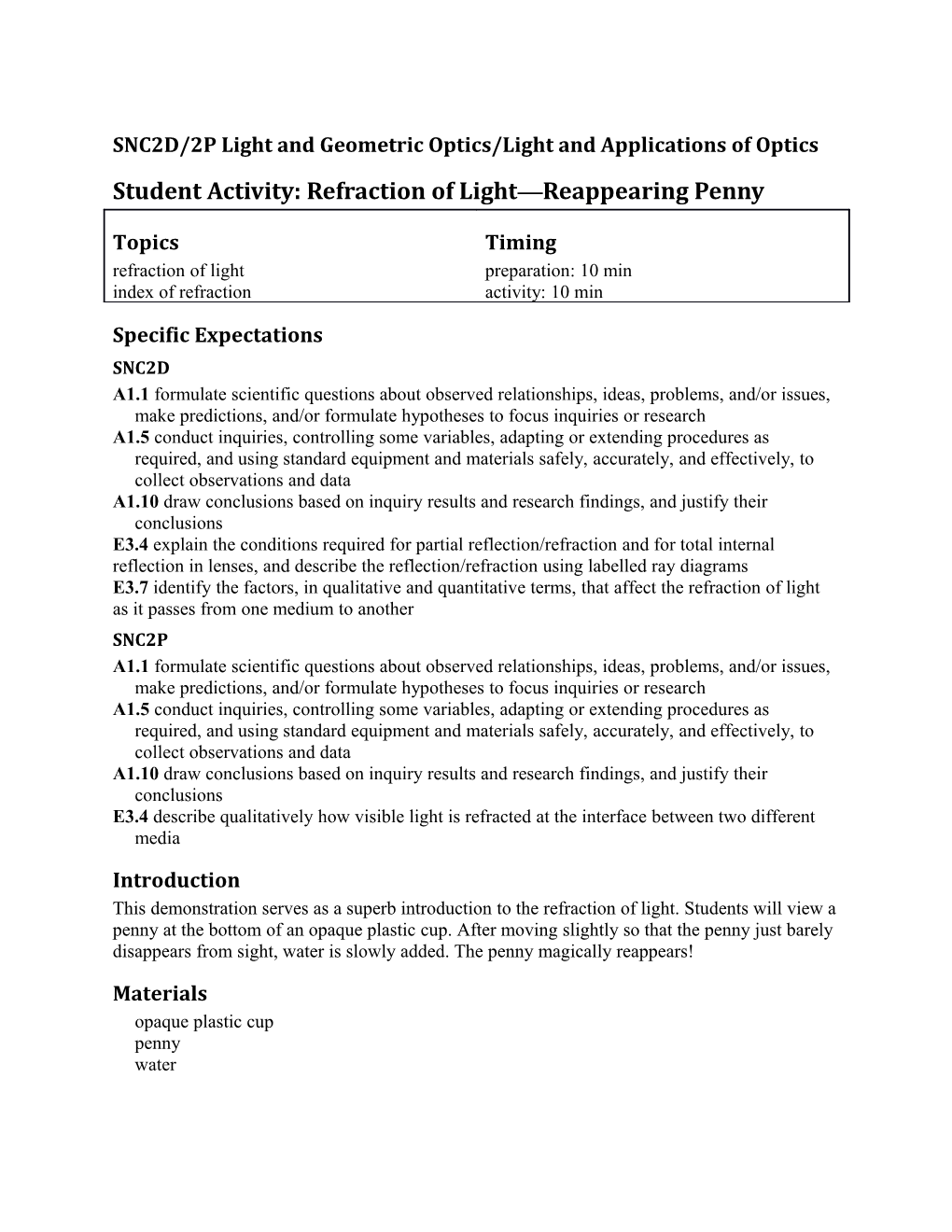 SNC2D/2P Light and Geometric Optics/Light and Applications of Optics