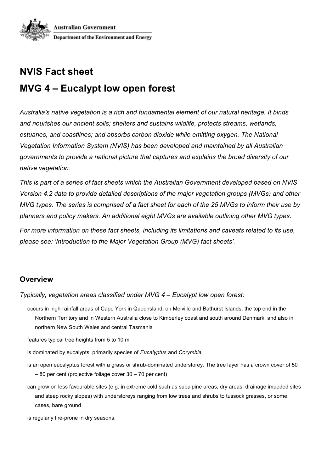 NVIS Fact Sheet MVG 4 Eucalypt Low Open Forest