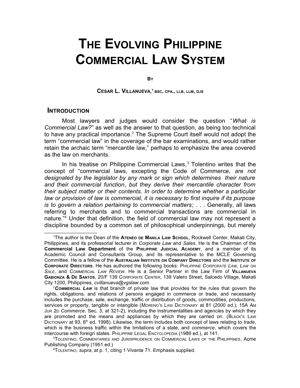 Hitherto Philippine Commercial Law System