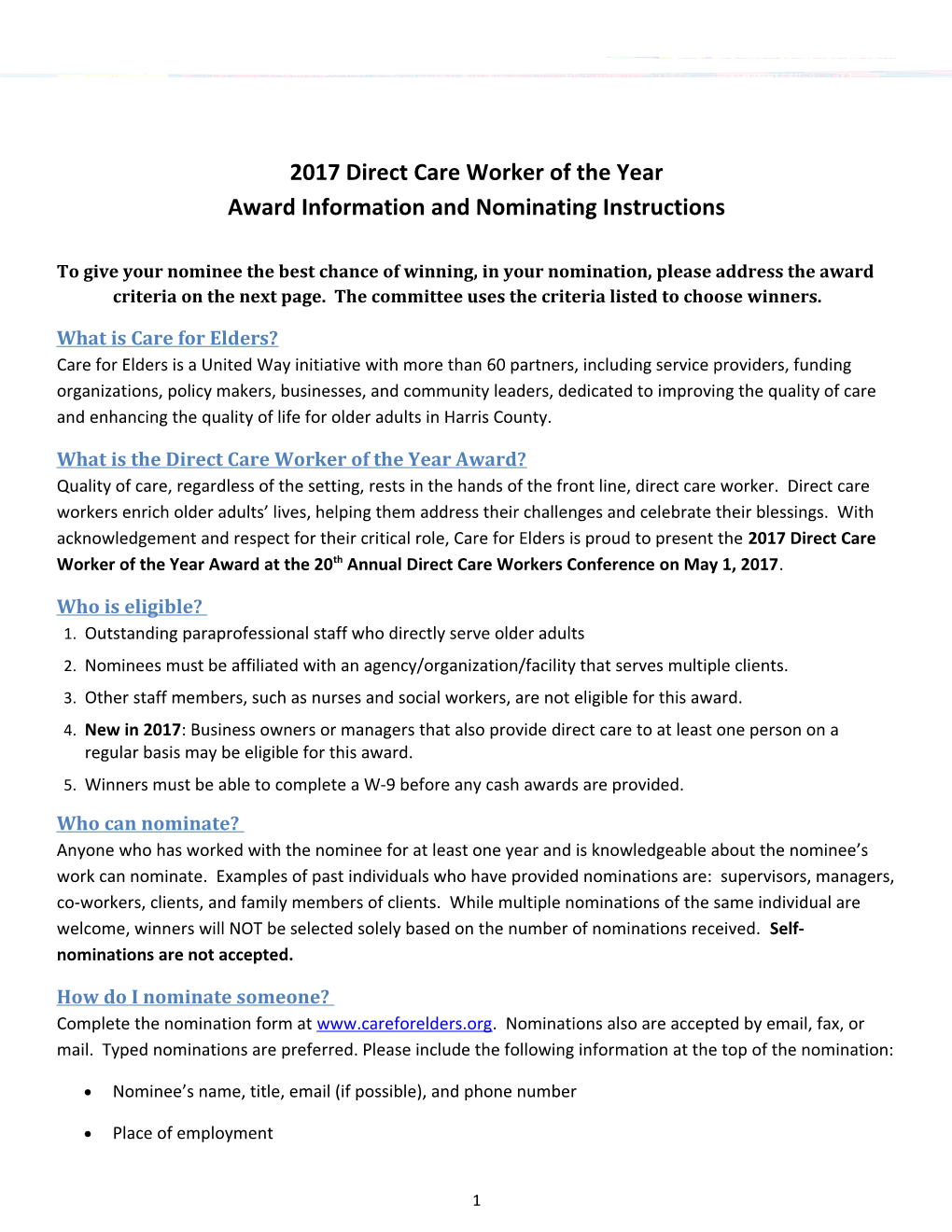 2017 Direct Care Worker of the Year
