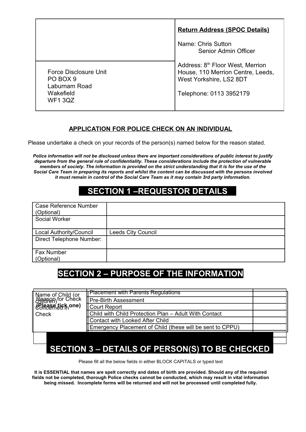 Application for Police Check on an Individual