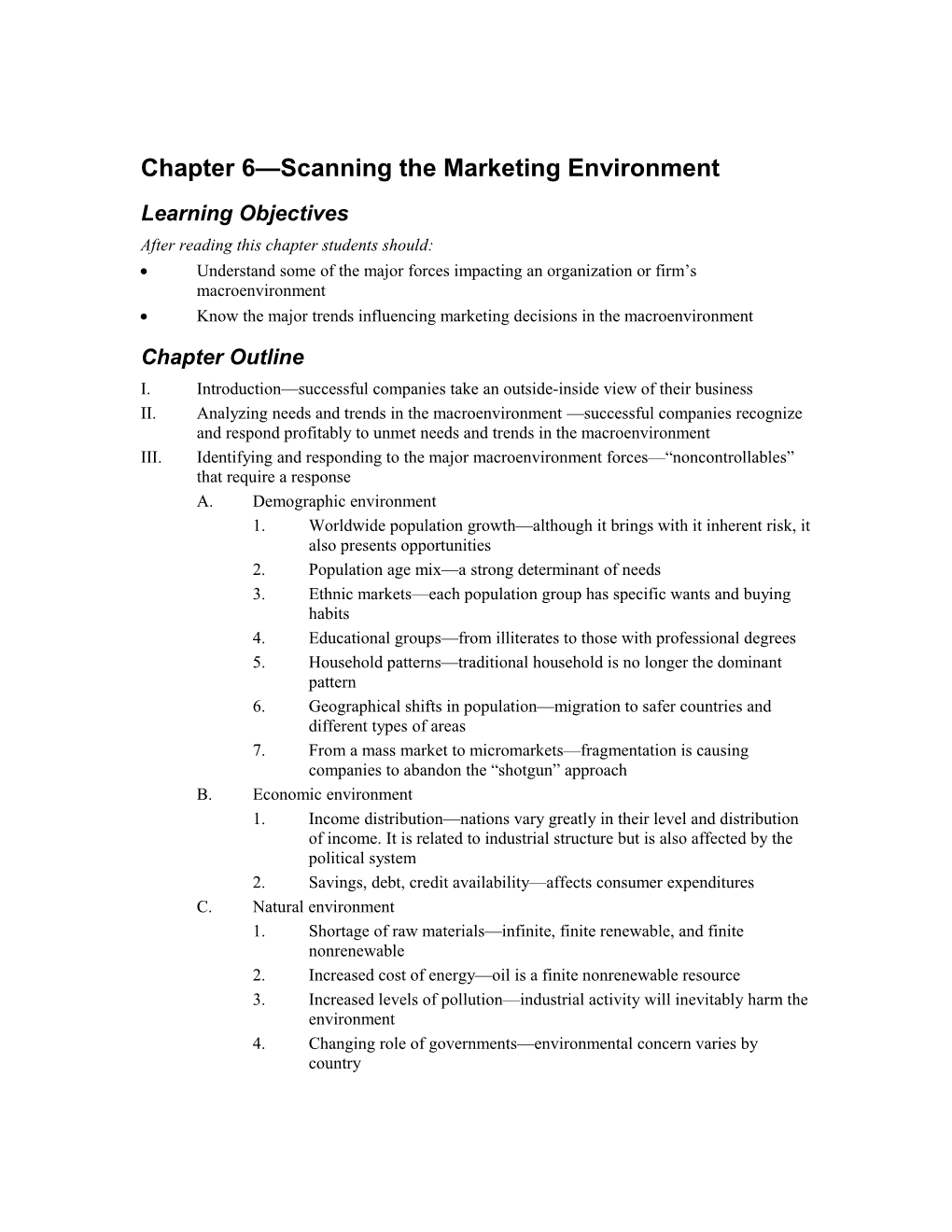 Chapter 6 Scanning the Marketing Environment