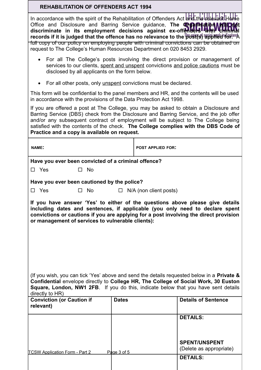 TCSW Application Form Part 2