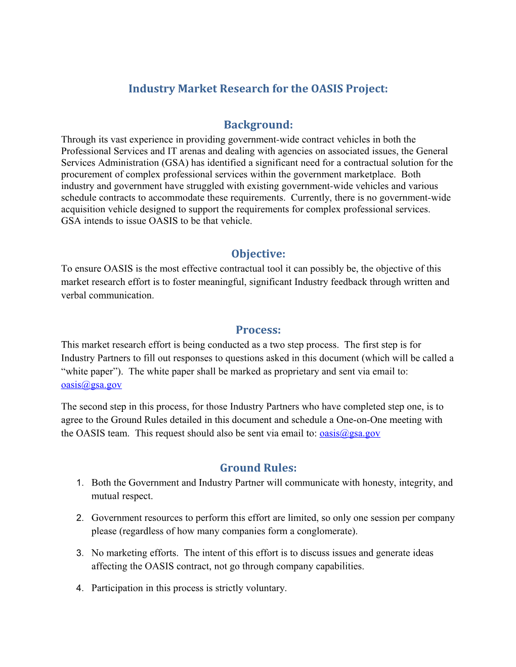 Industry Market Research for the OASIS Project