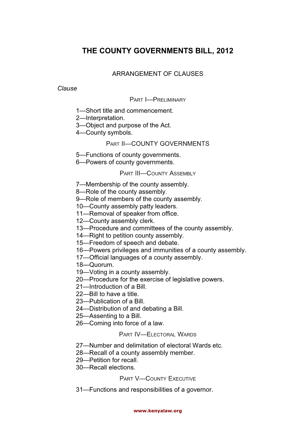 The County Governments Bill, 2012
