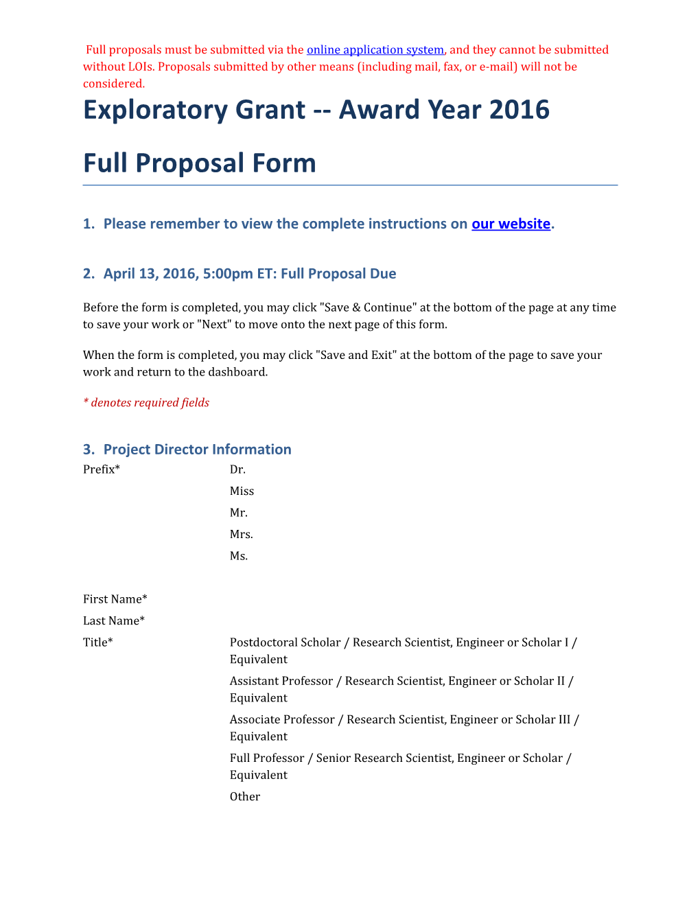 Exploratory Grant Award Year 2016 Full Proposal Form