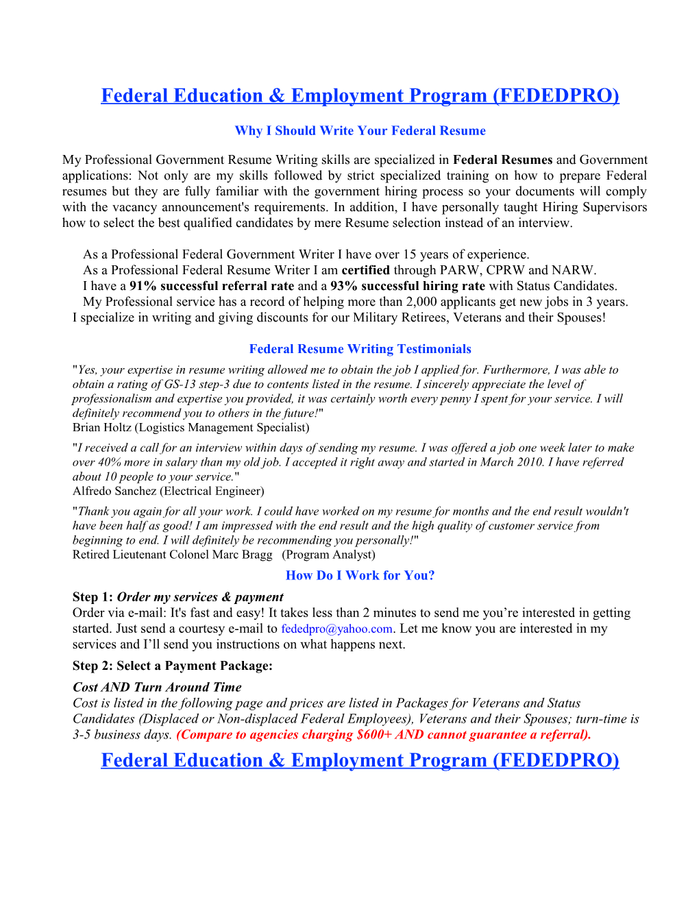 Federal Education & Employment Program (FEDEDPRO)