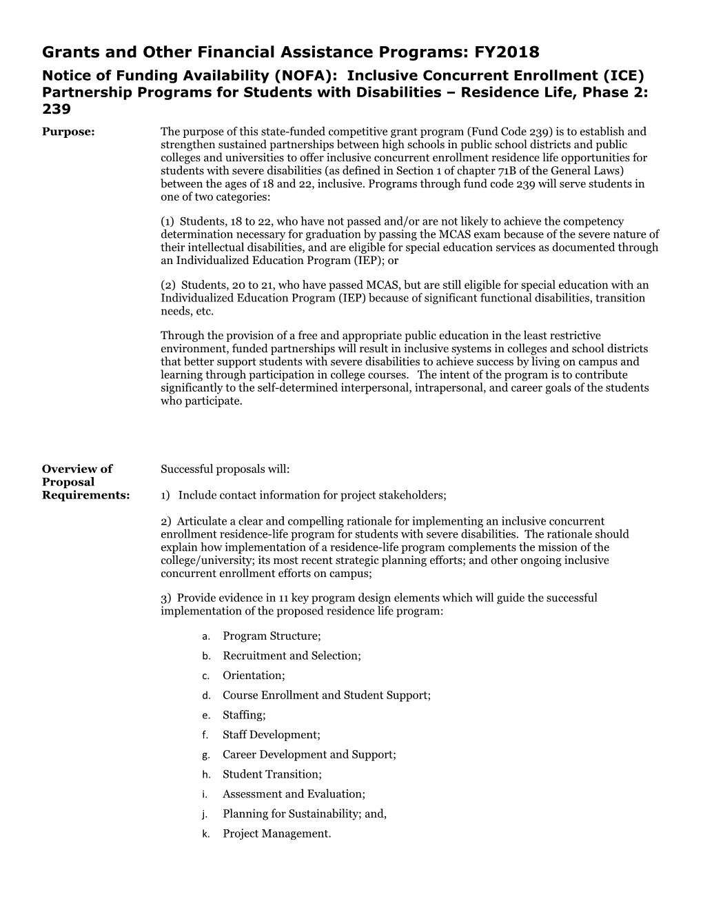 Grants and Other Financial Assistance Programs: FY2018