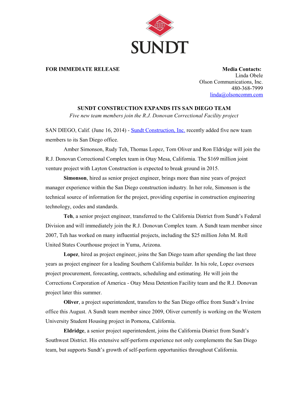 Sundt Construction Expandsits San Diego Team