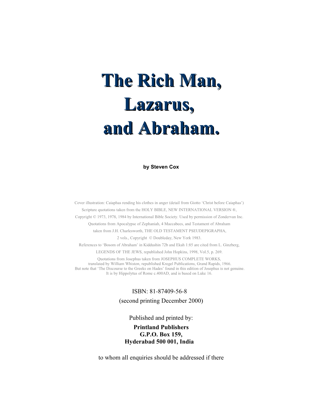 The Rich Man,Lazarus, and Abraham