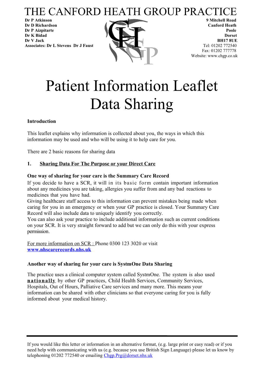 Patient Informationleaflet Data Sharing