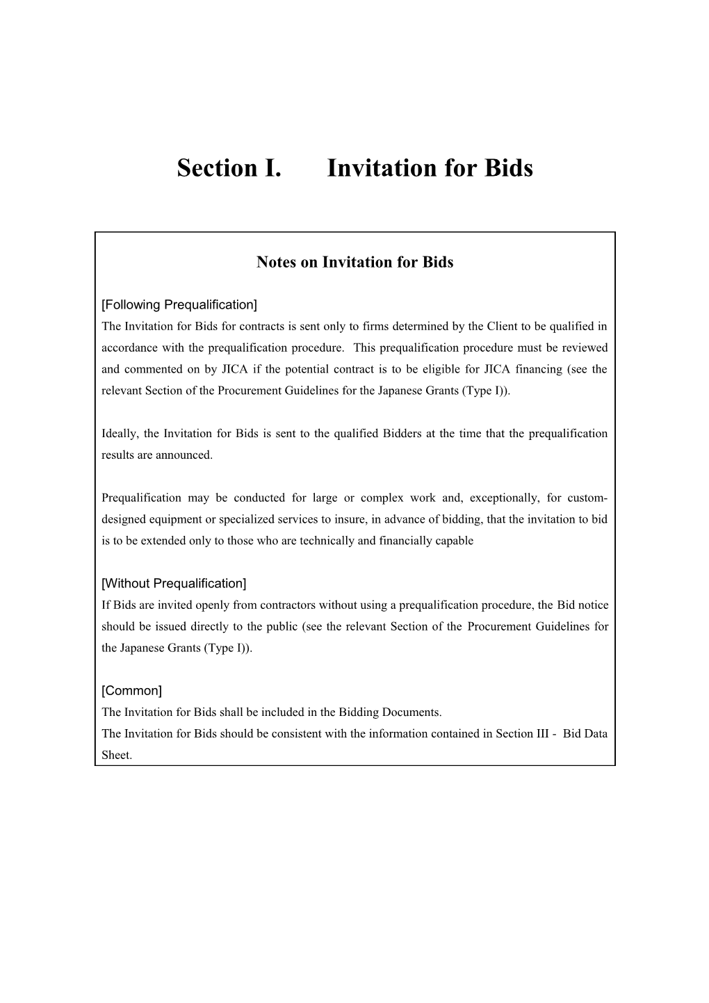 Form of Invitation for Bids