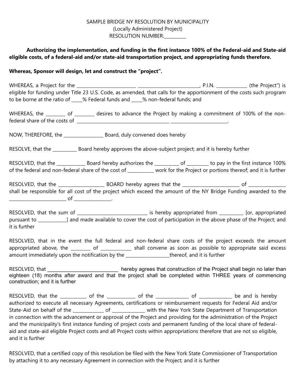 Sample Bridge Ny Resolution by Municipality