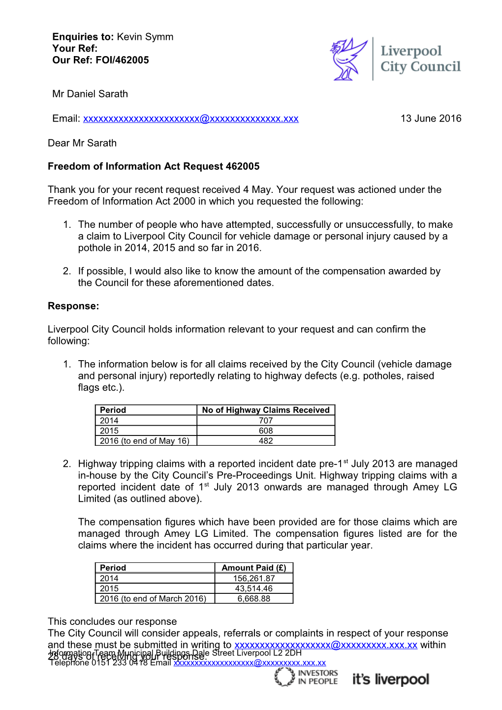 Freedom of Information Act Request 462005