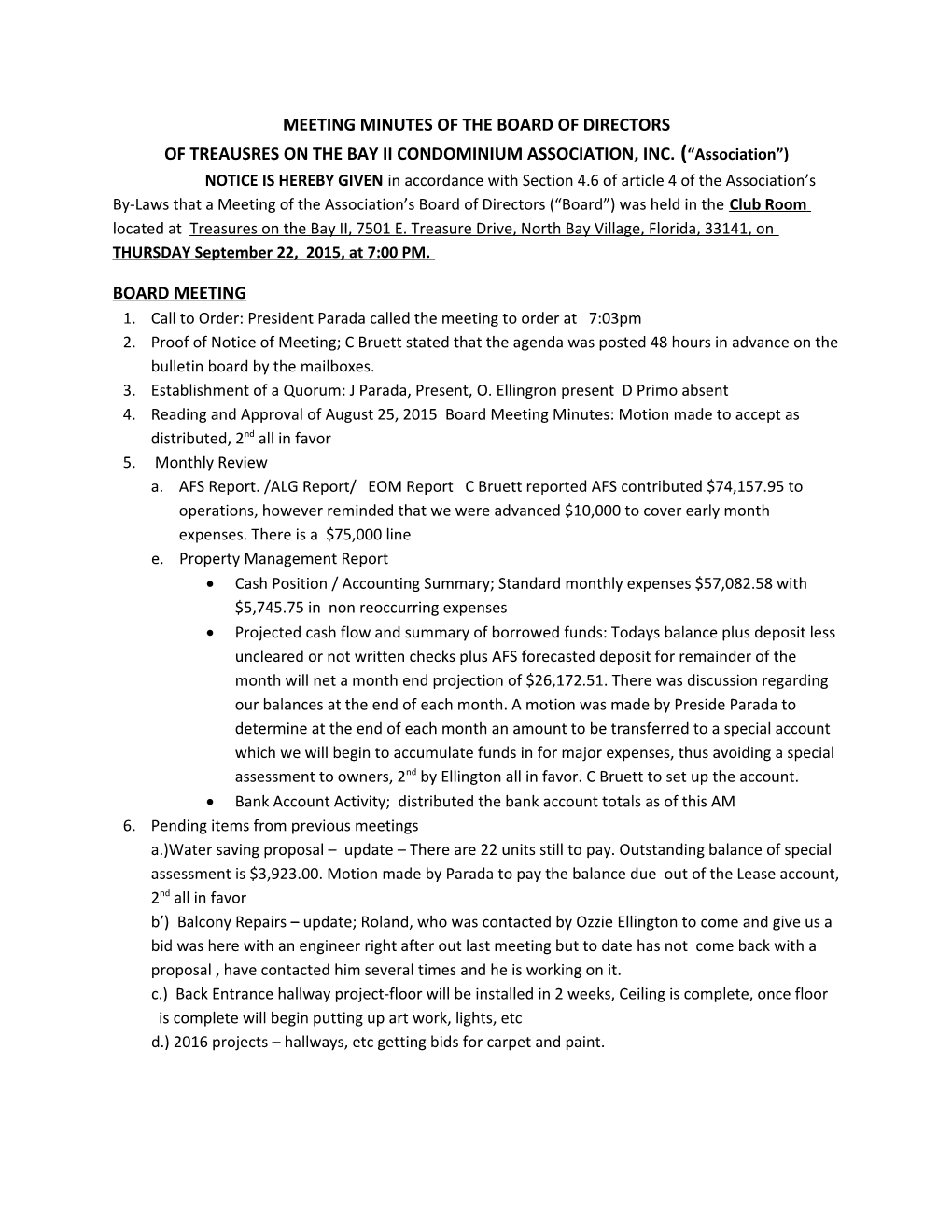 Meeting Minutes of the Board of Directors