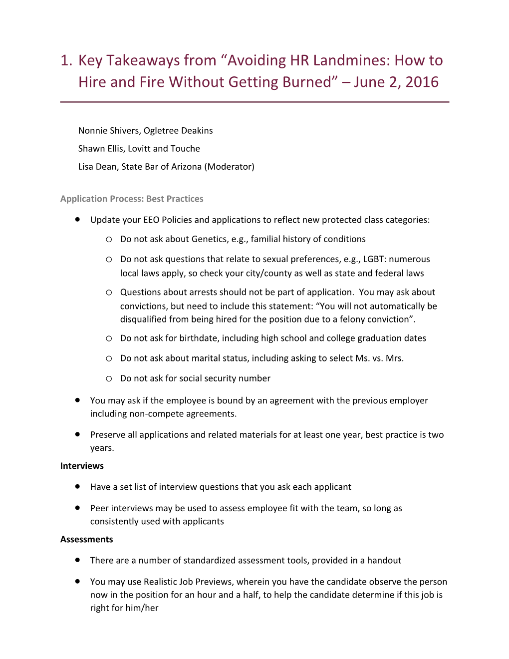 Key Takeaways from Avoiding HR Landmines: How to Hire and Fire Without Getting Burned June