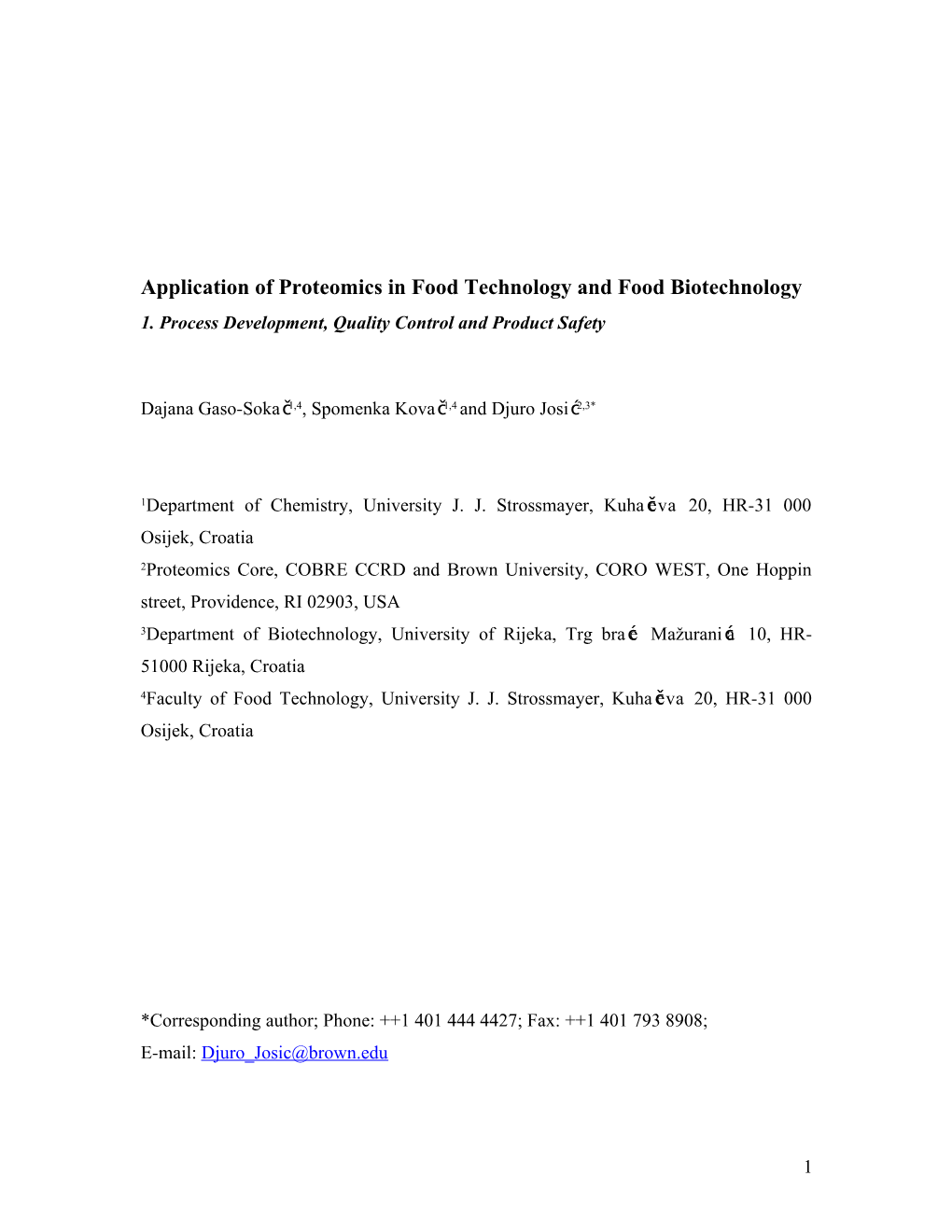 Application of Proteomics in Food Technology and Biotechnology