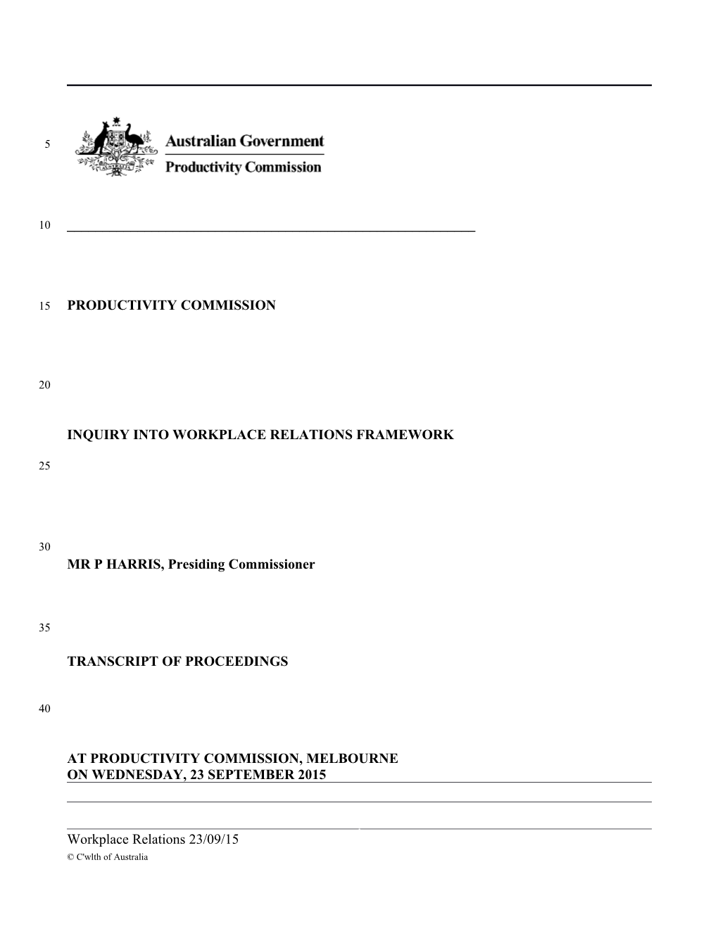 23 September 2015 - Melbourne Public Hearing Transcript - Workplace Relations Framework