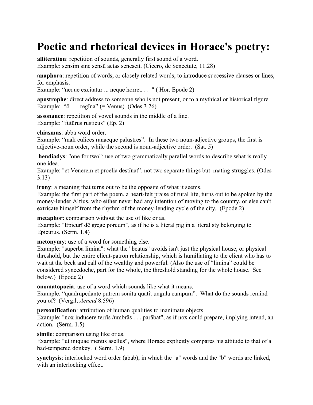Poetic and Rhetorical Devices in Horace's Poetry