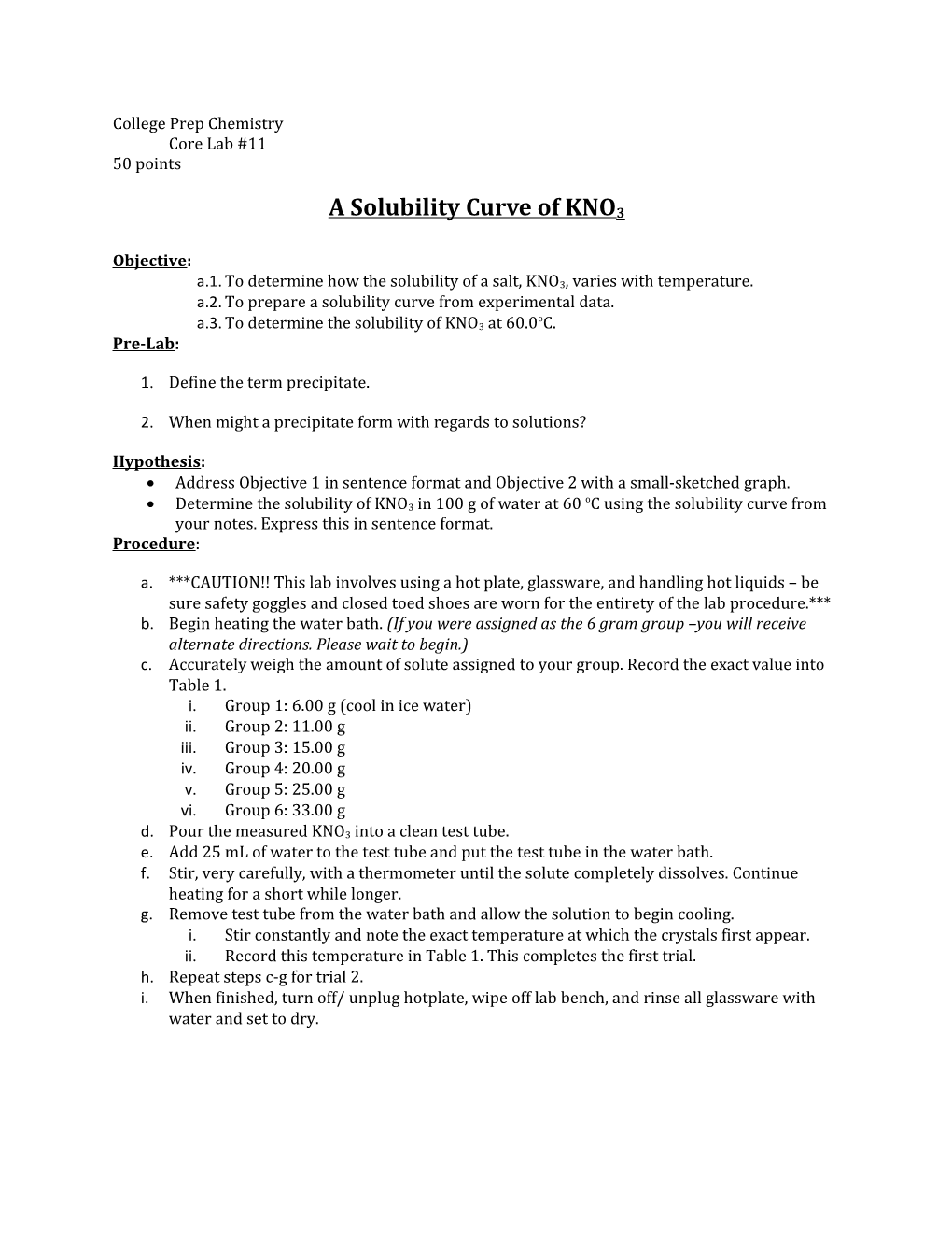 College Prep Chemistry Core Lab #11