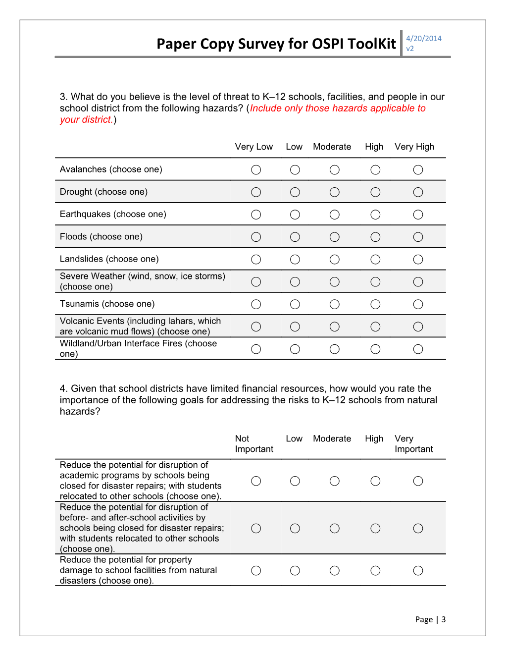 Paper Copy Survey for OSPI Toolkit