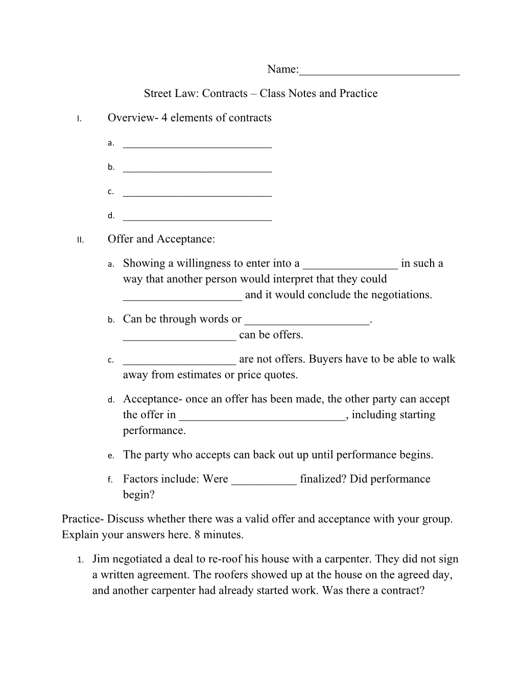 Street Law: Contracts Class Notes and Practice