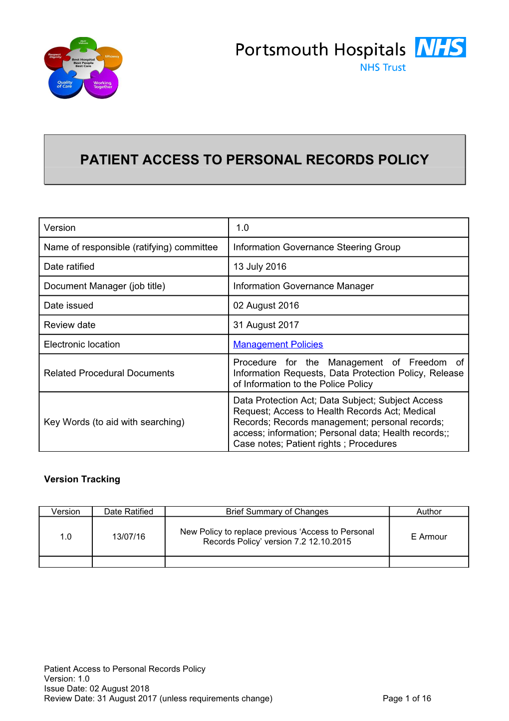 Access to Personal Records Policy