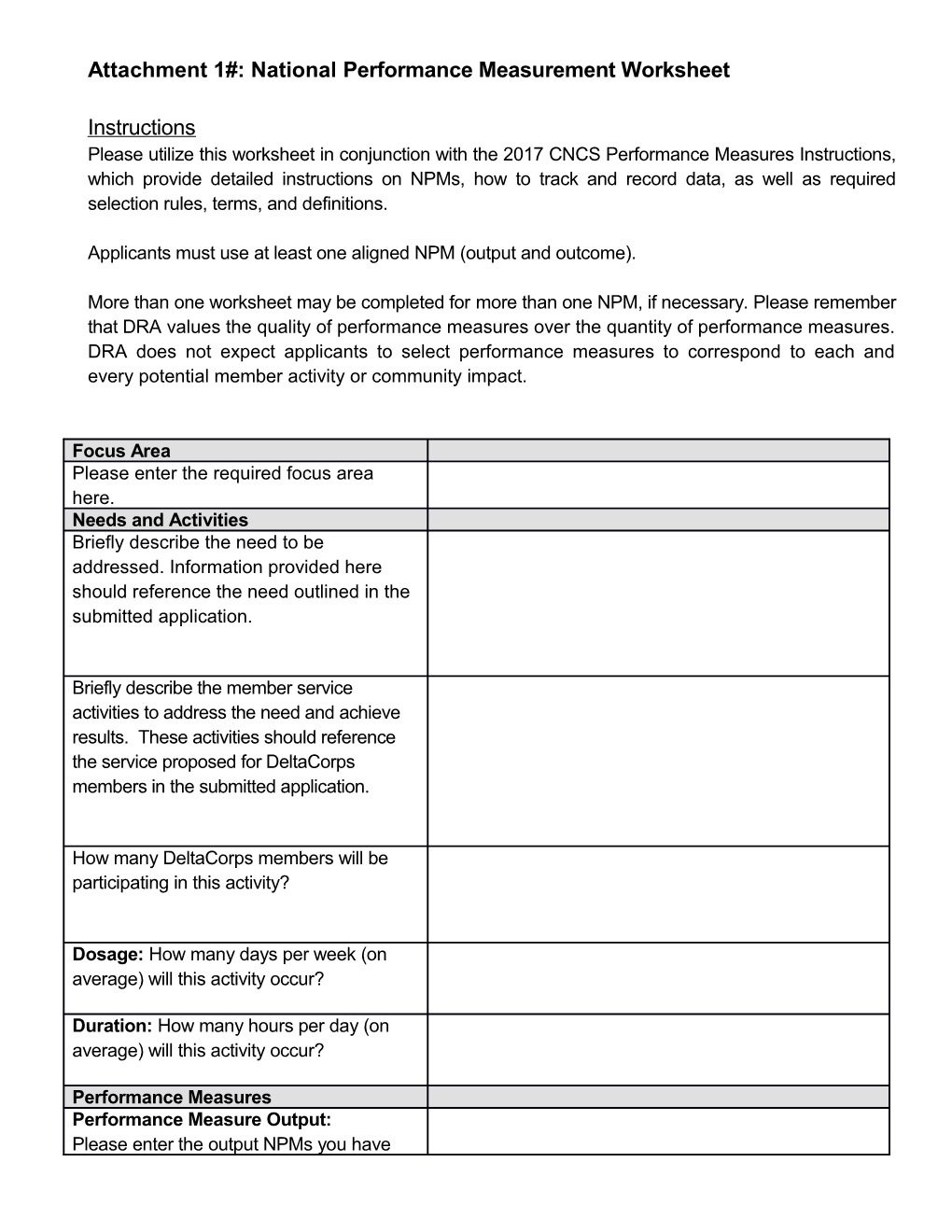 Attachment 1#: National Performance Measurement Worksheet