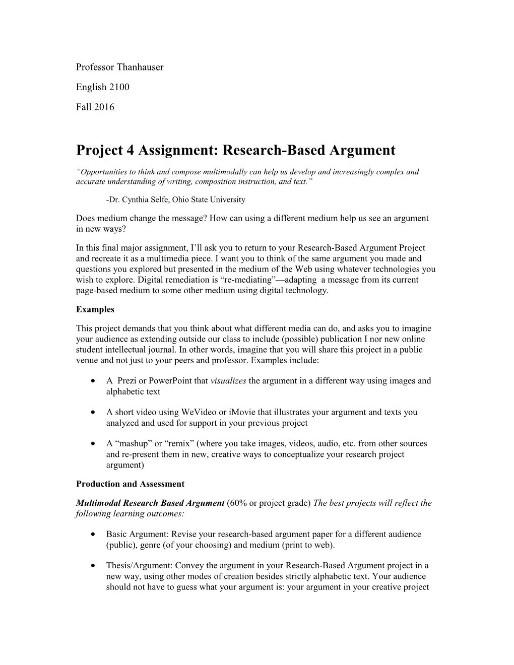 Project 4 Assignment: Research-Based Argument
