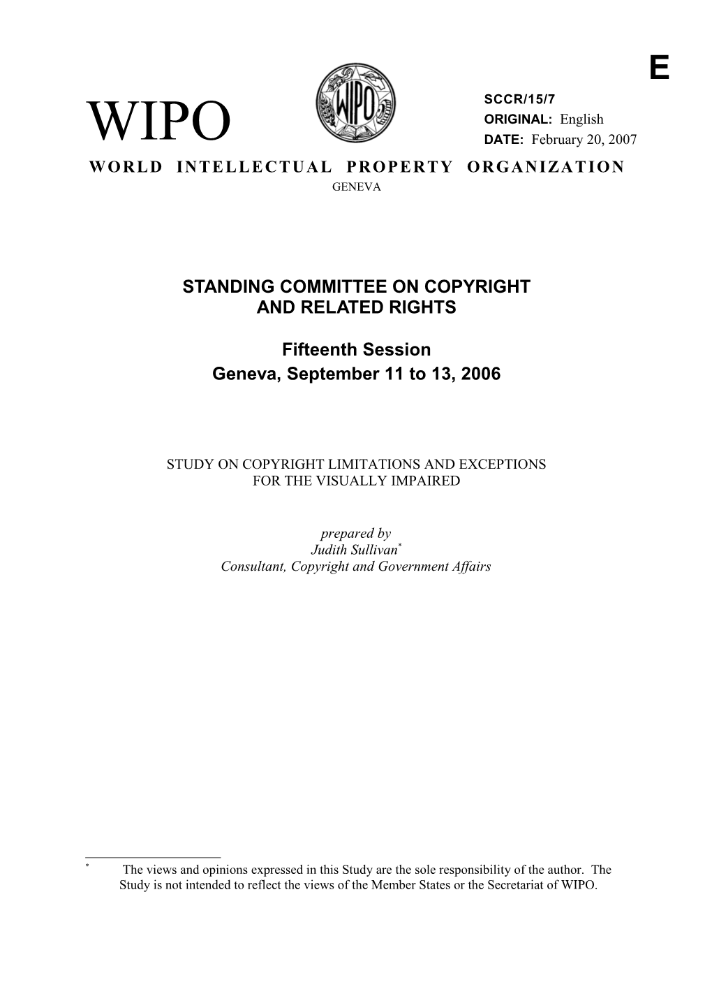 SCCR/15/7: Study on Copyright Limitations and Exceptions for the Visually Impaired