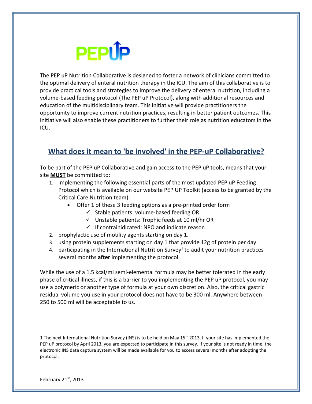 What Does It Mean to 'Be Involved' in the PEP-Up Collaborative?