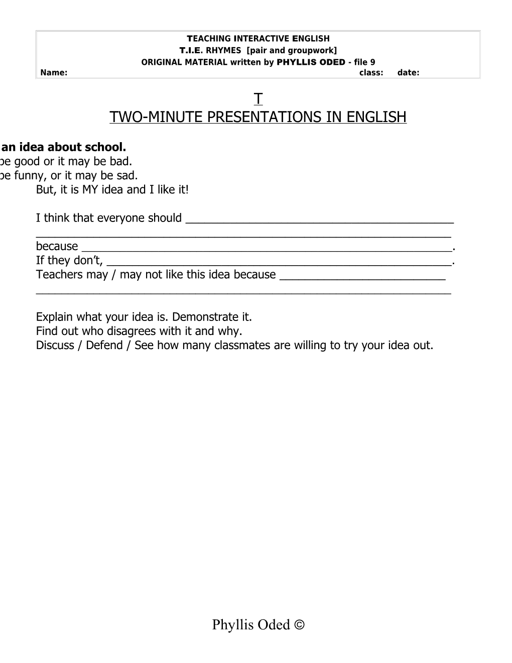 Two-Minute Presentations in English