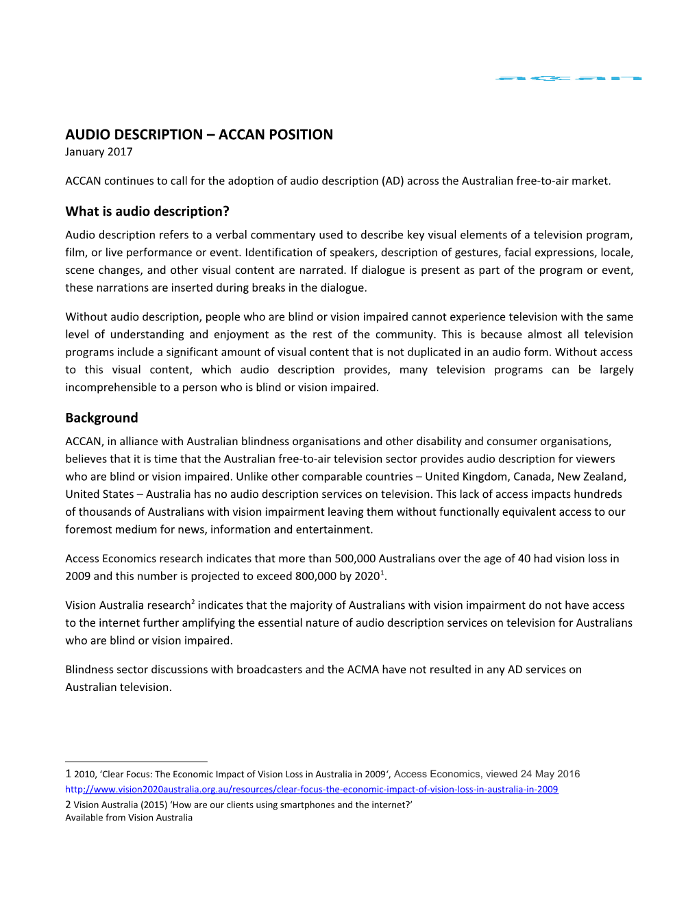 Audio Description ACCAN Position