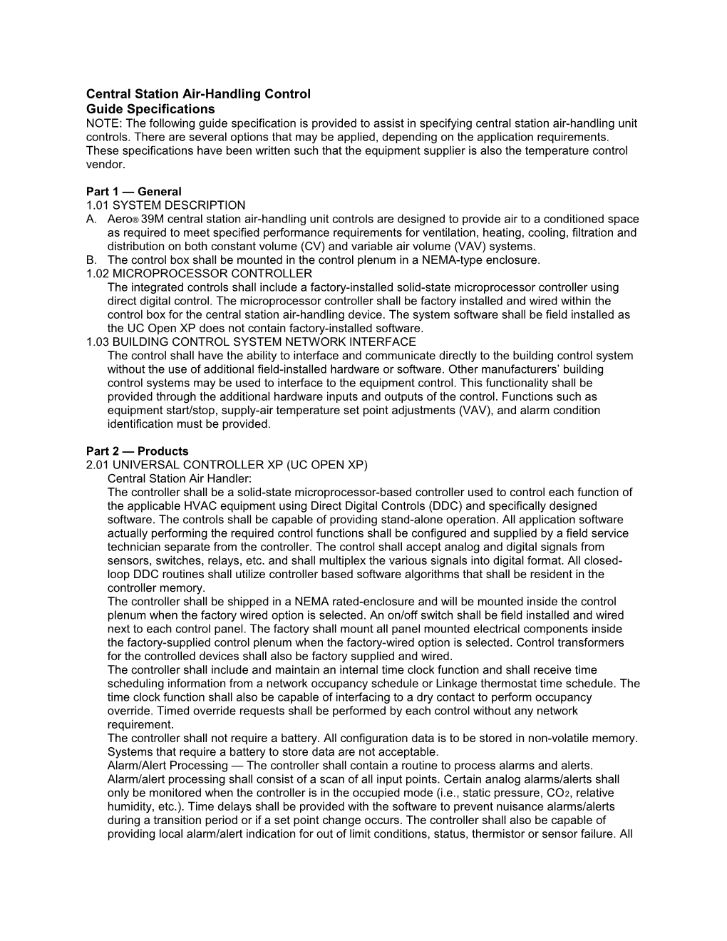 39MN,MW Guide Specifications, Central Station Air-Handling Control