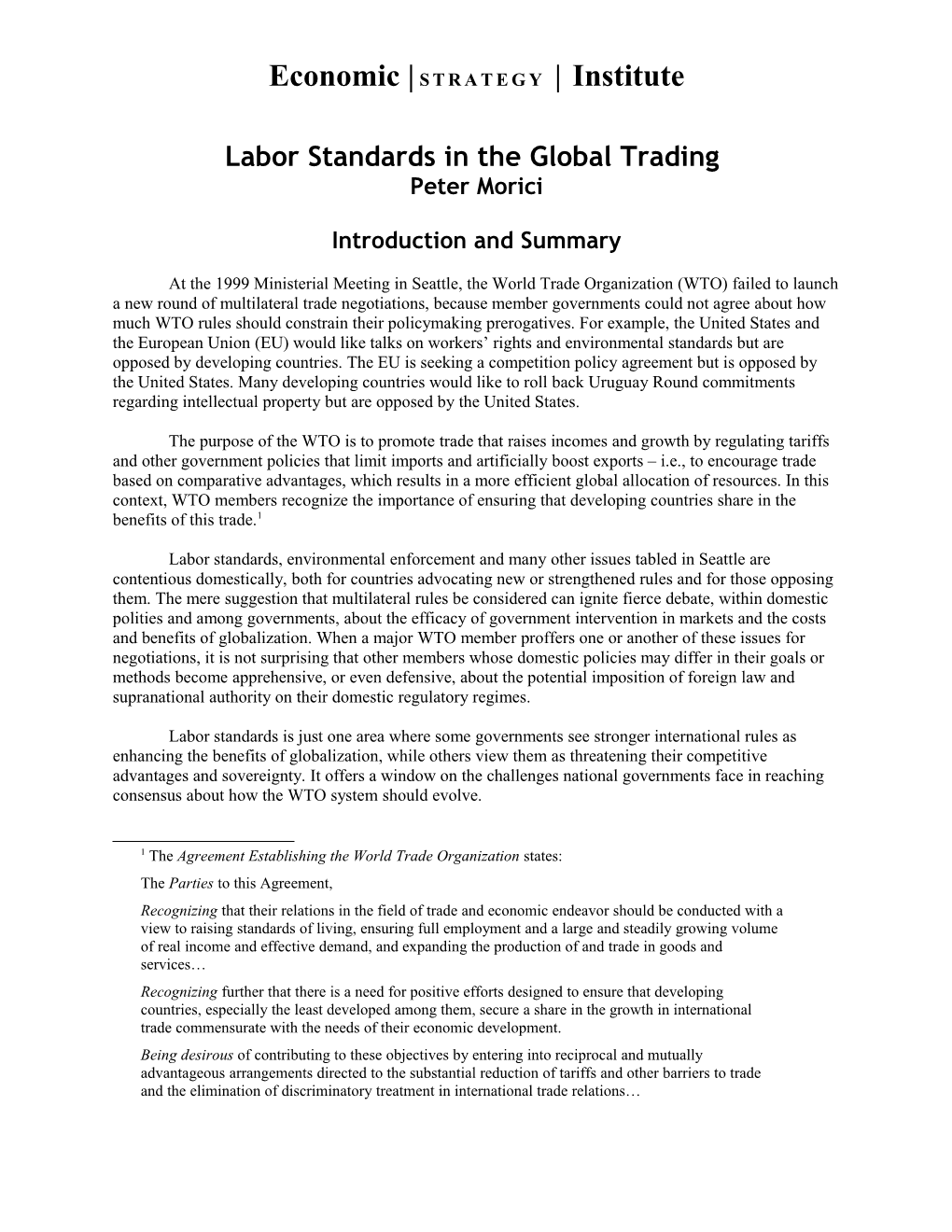 Labor Standards in the Global Trading