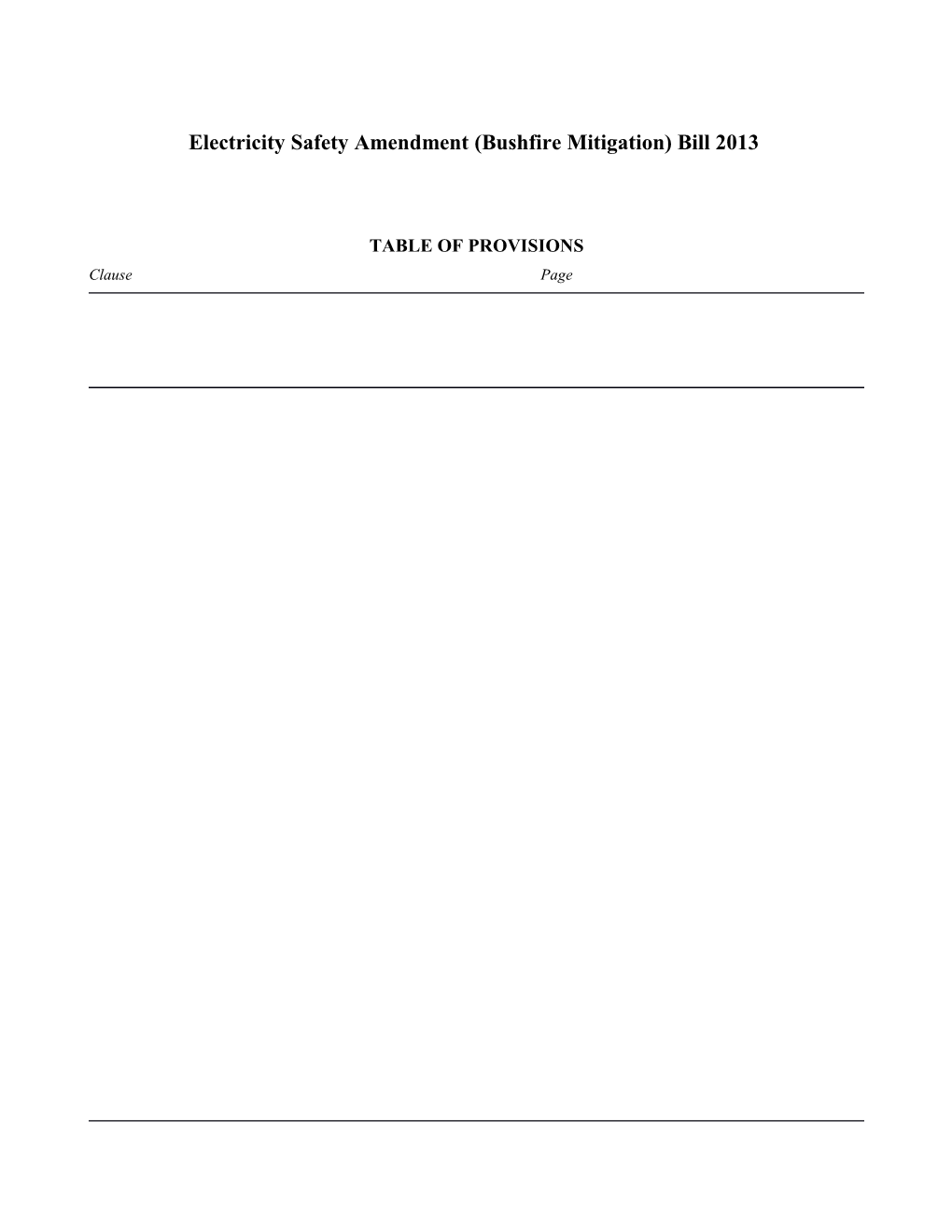Electricity Safety Amendment (Bushfire Mitigation) Bill 2013
