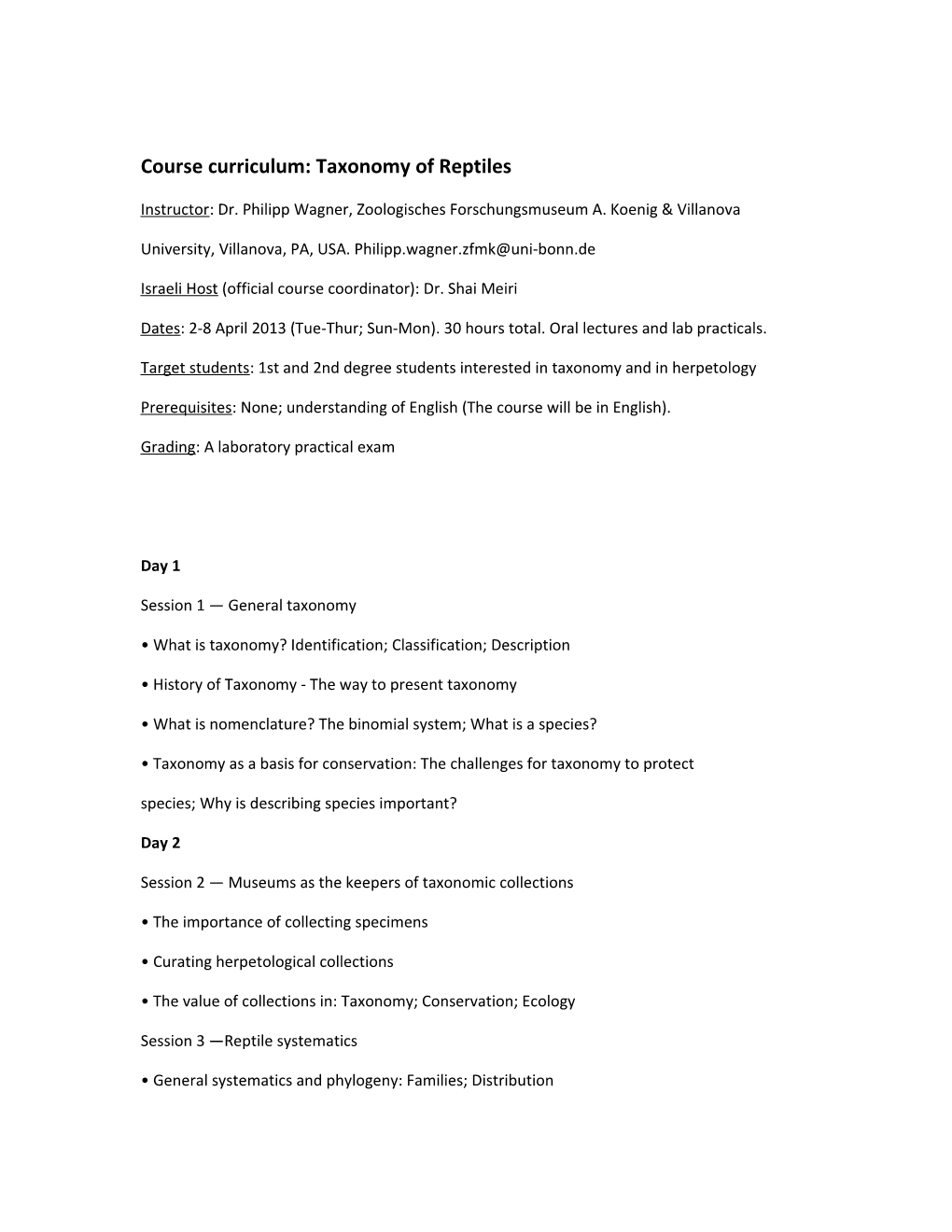 Course Curriculum: Taxonomy of Reptiles