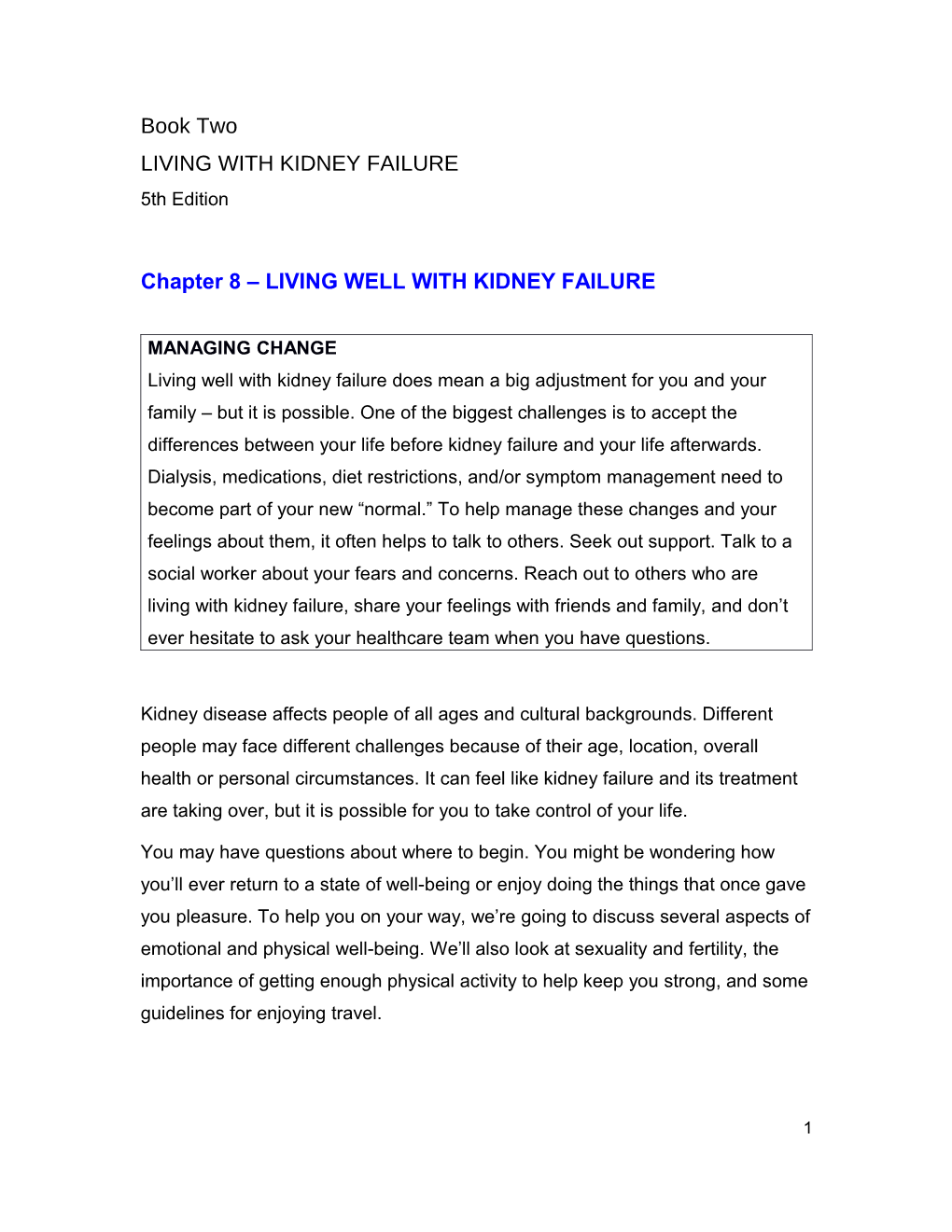 Chapter 8 Living Well with Kidney Failure