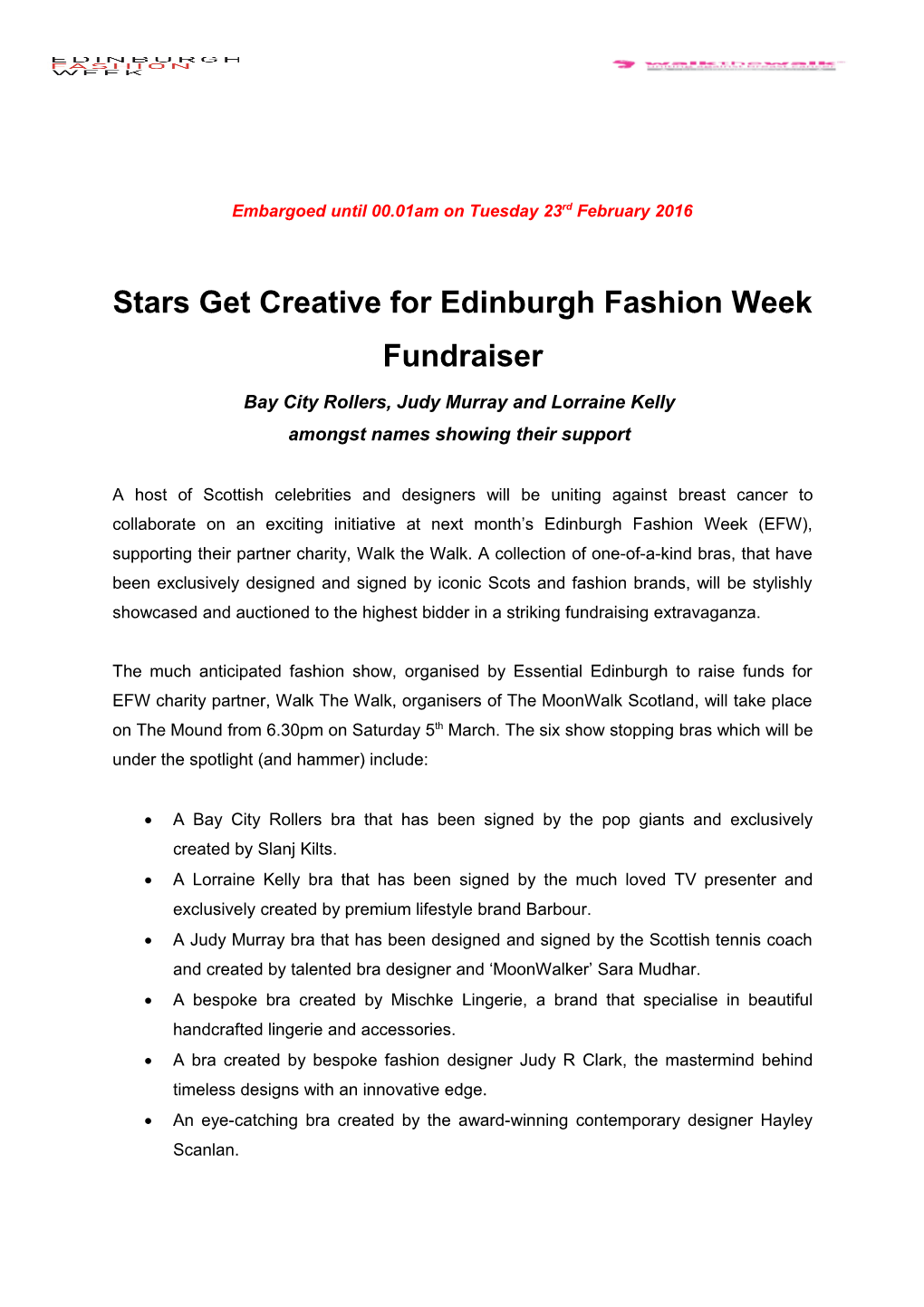 Stars Get Creative for Edinburgh Fashion Week Fundraiser