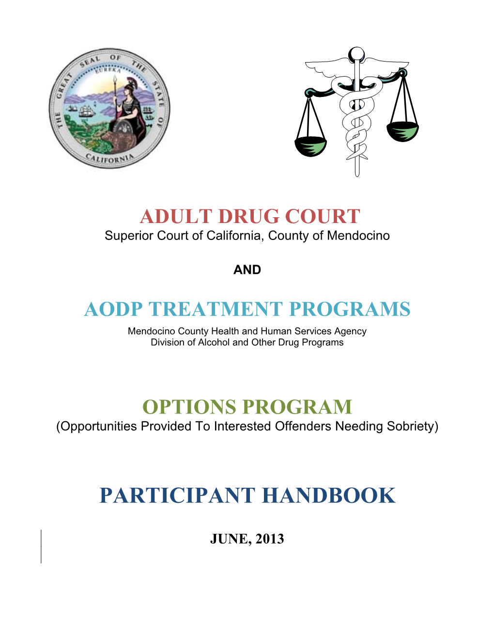 Welcome to the Mendocino County Drug Court and OPTIONS Program Which Opened in August of L996