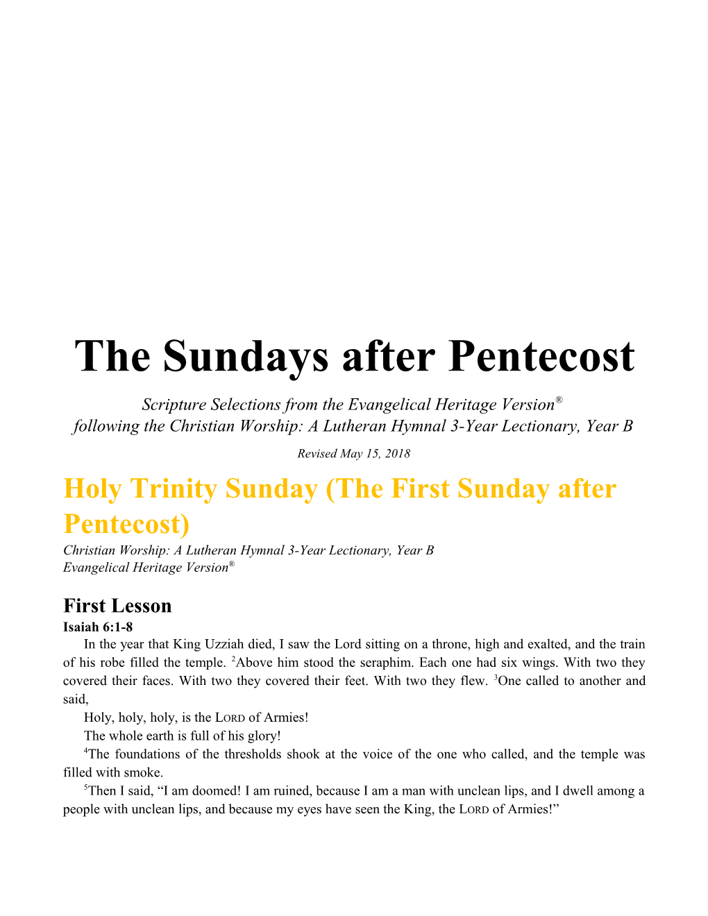 The Sundays After Pentecost