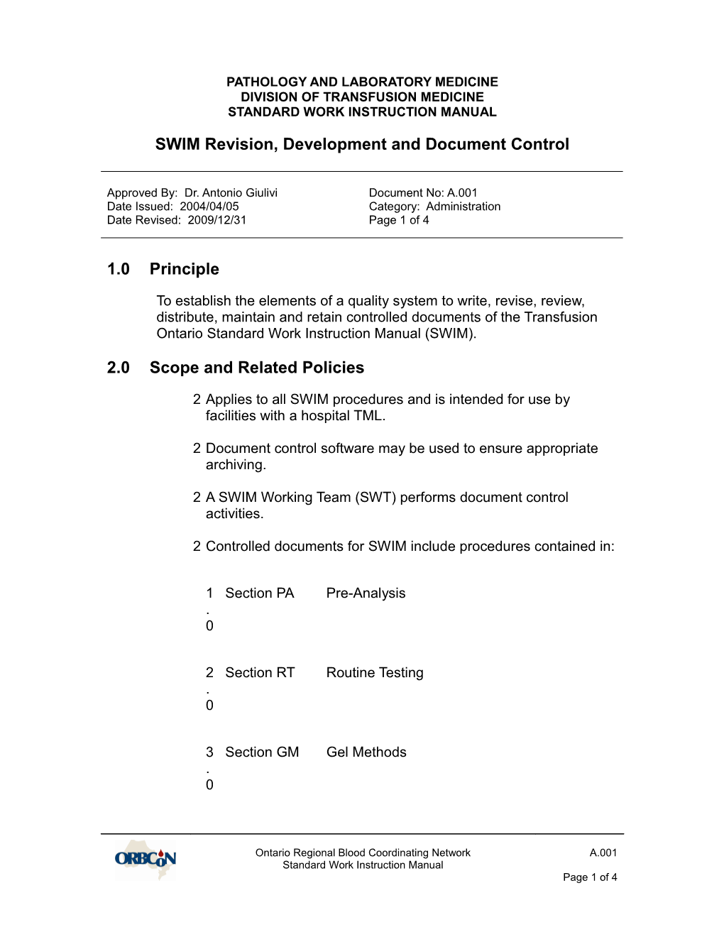 A.001 SWIM Revision - Document Control